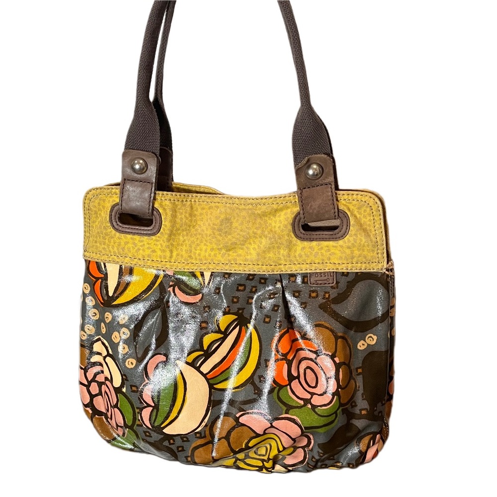 Fossil Keeper Coated Canvas Floral Shoulder Bag Tote Retro Vibes Boho Beauty